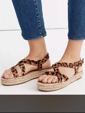 Madewell Leopard Calf-Hair Asymmetrical Espadrille Sandals NWT Size 8